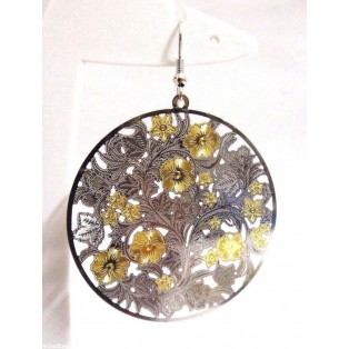 THE GARDEN VINE Earrings - Drop Long Dangling Hoop Hook - LIGHTWEIGHT- Dual Tone